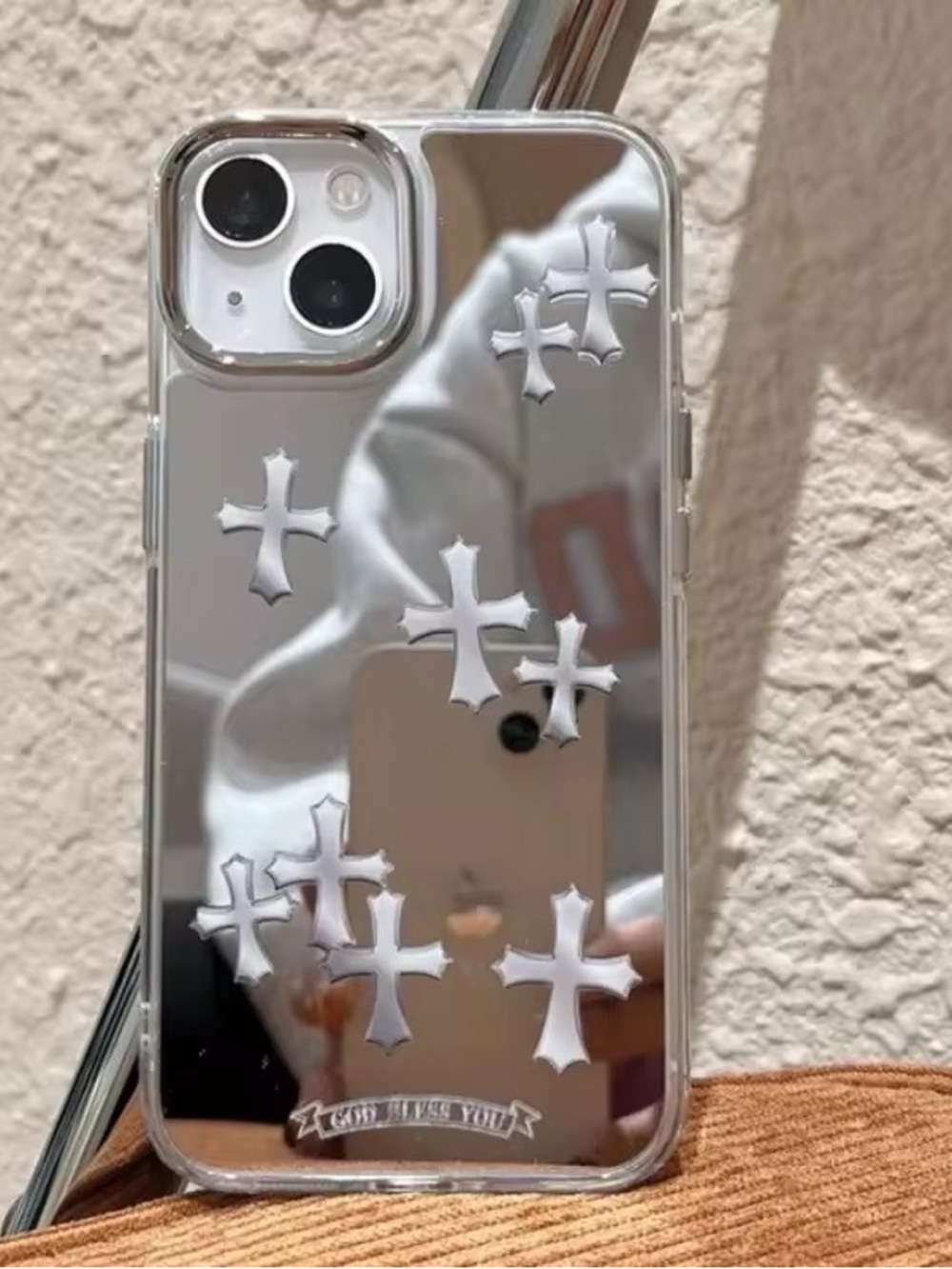 Silver Cross Mirror Phone Case for iPhone - Reflective Protective Cover